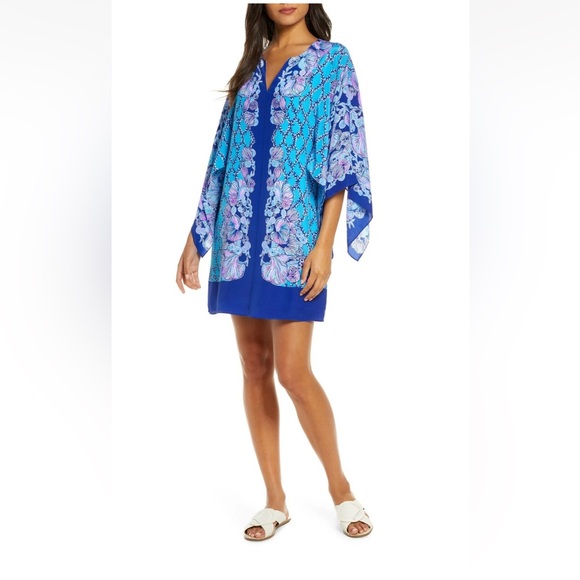 Lilly Pulitzer SHALYNN SILK CAFTAN Lapis Lazuli - Picture 3 of 9